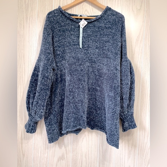 She & Sky One Size Teal Balloon Sleeve “ Bless Your Heart” Sweater - Picture 1 of 5